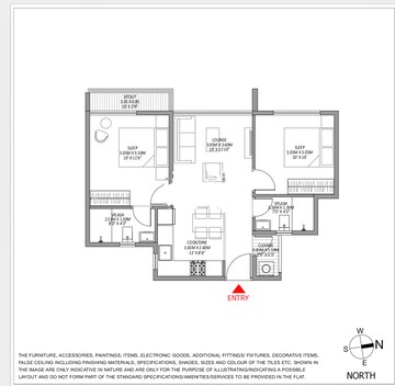 Floor Plan in 2 BHK Apartment at Godrej Royale Woods, Devanahalli – for Rent