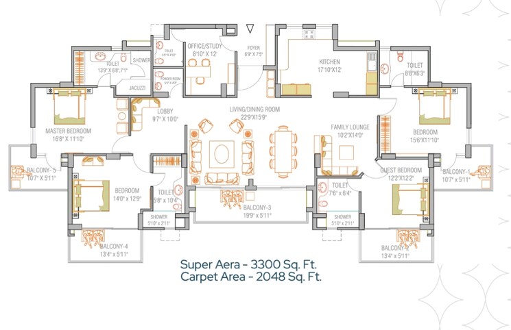 Floor Plan, rps-auria 5 Bedroom 3300 Sq.Ft. Apartment In Sector 88 Faridabad 7980203