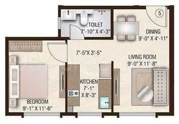 Floor Plan in 1 BHK Apartment at Hiranandani Zen Maple, Powai – for Sale