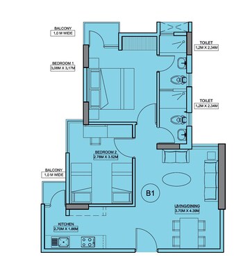 Floor Plan in 2 BHK Apartment at Wave Dream Homes, Wave City – for Sale