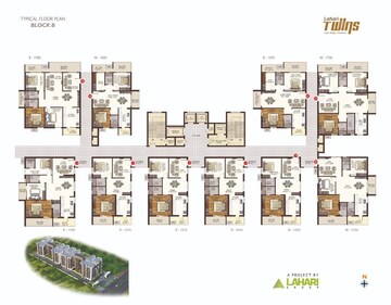 Floor Plan in 3 BHK Apartment at Lahari Twins, Miyapur – for Sale