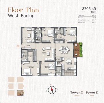 Floor Plan in 4 BHK Apartment at Rajapushpa Infina, Manchirevula – for Sale
