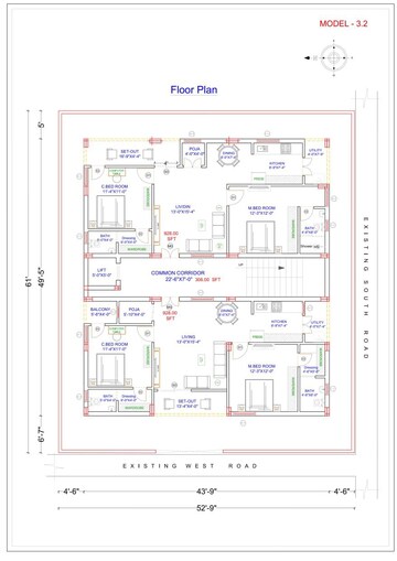 Floor Plan in 2 BHK Apartment at Payakkapuram – for Sale