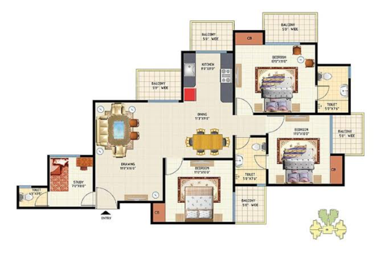 Floor Plan, amrapali-princely-estate 3.5 Bedroom 1545 Sq.Ft. Apartment In Sector 76 Noida 7990721