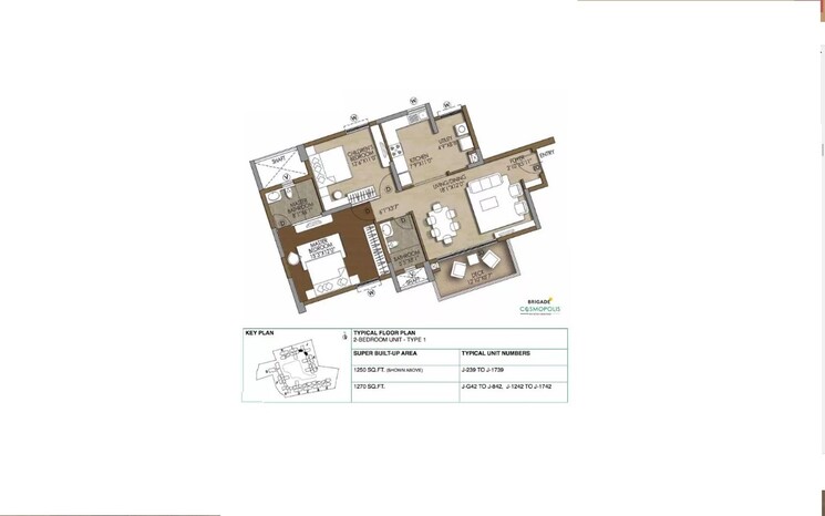 Floor Plan, brigade-cosmopolis 2 Bedroom 1250 Sq.Ft. Apartment In Whitefield Bangalore 7991412