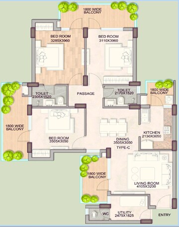 Floor Plan in 3.5 BHK Apartment at Sector 77 – for Sale