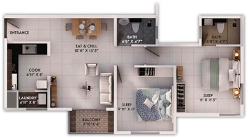 Floor Plan in 3 BHK Apartment at Provident Sunworth, Kambipura – for Sale