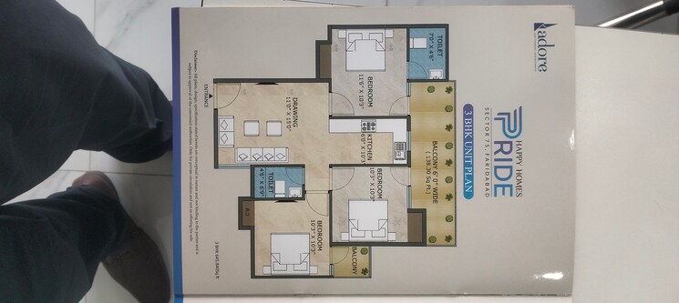 Floor Plan, adore-happy-homes-exclusive 3 Bedroom 645 Sq.Ft. Apartment In Sector 86 Faridabad 7997897