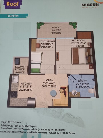 Floor Plan in 1.5 BHK Apartment at Migsun Roof, Raj Nagar Extension – for Sale