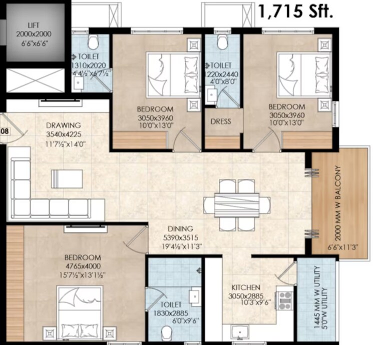 Other, tellapur 2 Bedroom 1230 Sq.Ft. Apartment In Tellapur Hyderabad 8001568