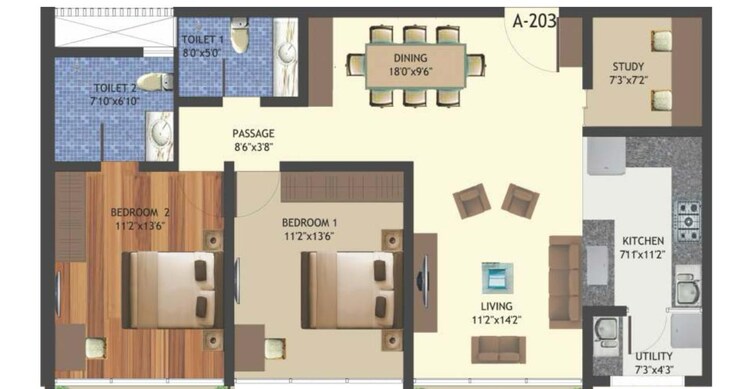 Floor Plan, arge-helios 2 Bedroom 1349 Sq.Ft. Apartment In Hennur Road Bangalore 8001967