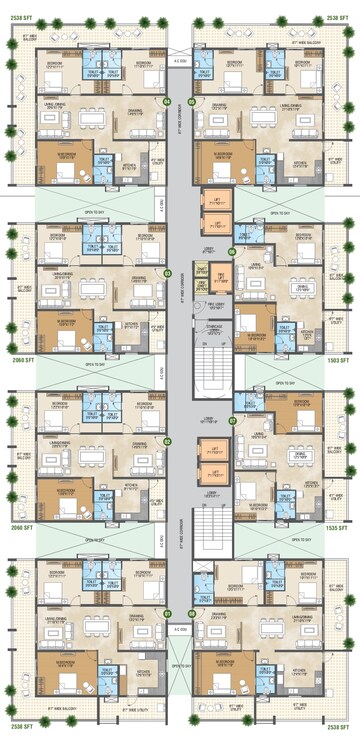 Floor Plan in 2 BHK Apartment at Pragathi Green Woods, Bowrampet – for Sale