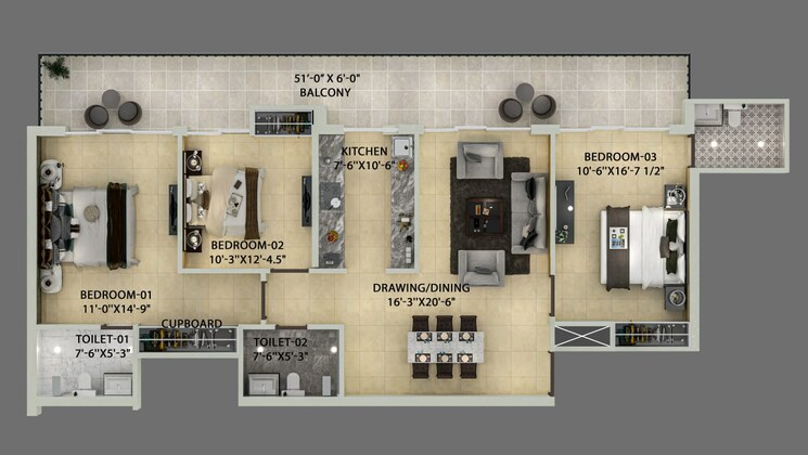 Floor Plan, the-suman-marvelous 3 Bedroom 1745 Sq.Ft. Apartment In Ramgarh Bhudda Zirakpur 8004773
