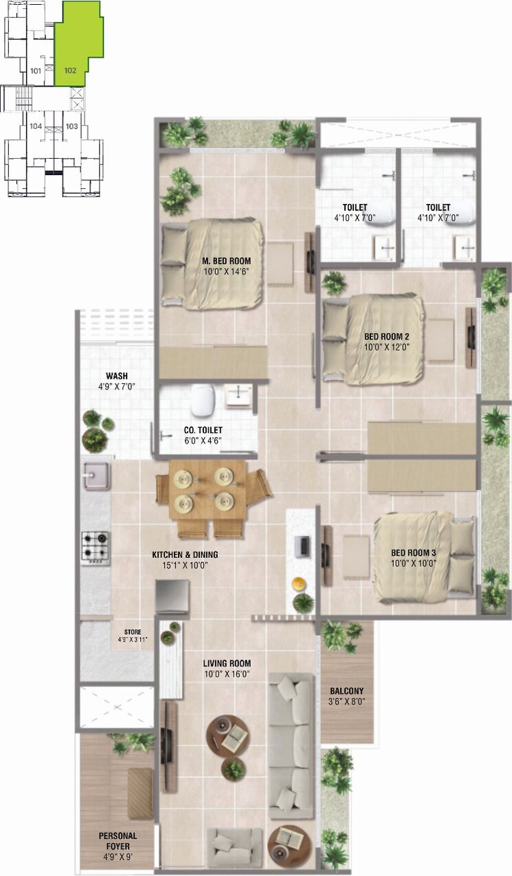 Floor Plan, ognaj 3 Bedroom 1755 Sq.Ft. Apartment In Ognaj Ahmedabad 8007005