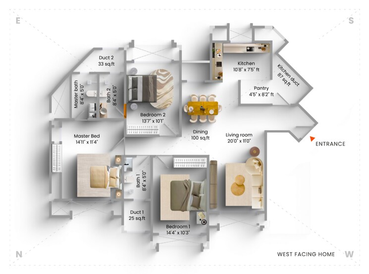 Master Bedroom, hiranandani-gardens-eldora 3 Bedroom 1490 Sq.Ft. Apartment In Powai Mumbai 8008824