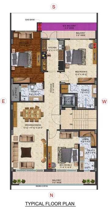 Floor Plan in 3 BHK Builder Floor at Ansal Oriental Villa, Sushant Lok Iii – for Sale
