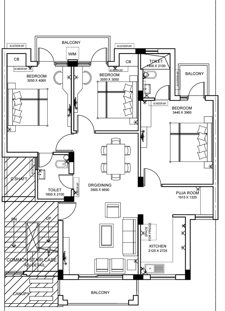 Floor Plan, bptp-park-floors-i 3 Bedroom 1375 Sq.Ft. Builder Floor In Sector 77 Faridabad 8013840