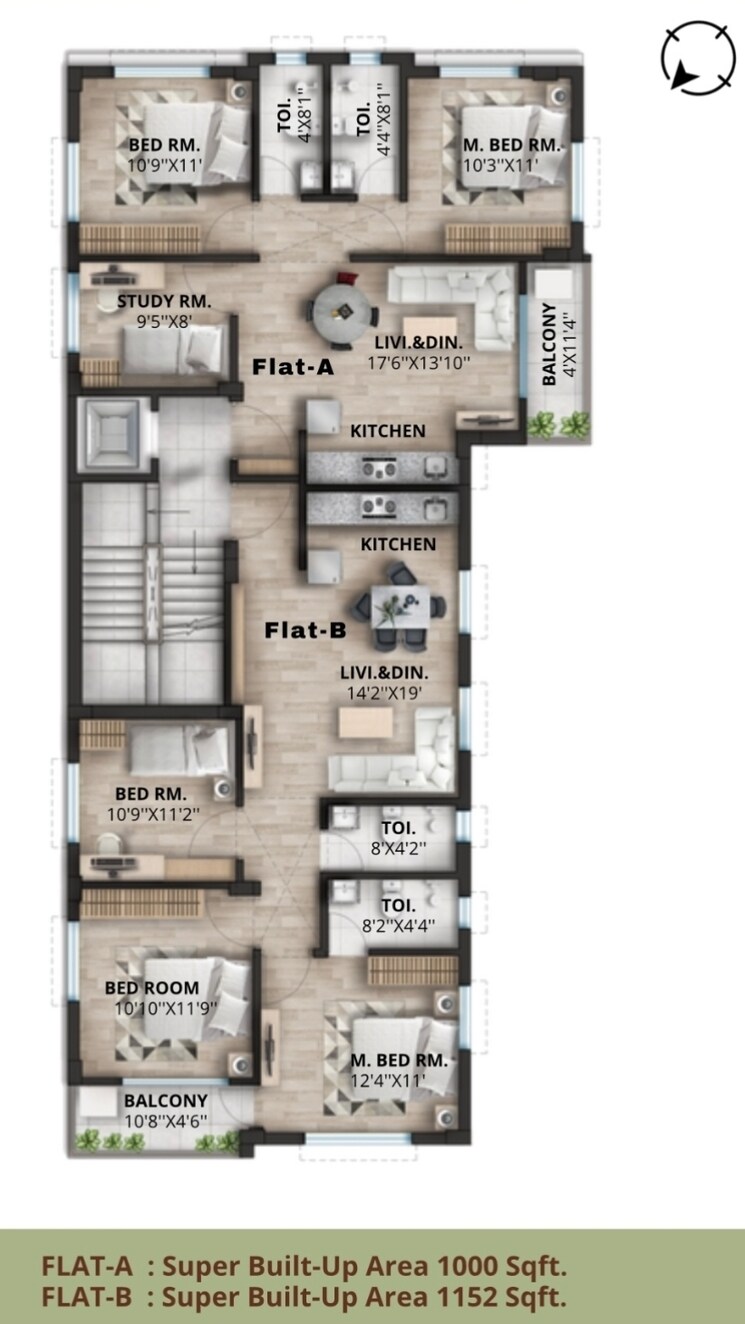 Floor Plan, new town 2.5 Bedroom 1000 Sq.Ft. Apartment In New Town Kolkata 8015769