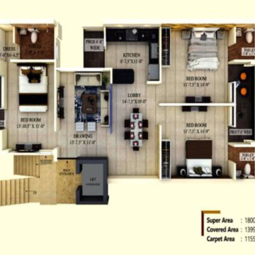 Floor Plan in 3 BHK Apartment at CRD Golden Castle, High Ground – for Sale
