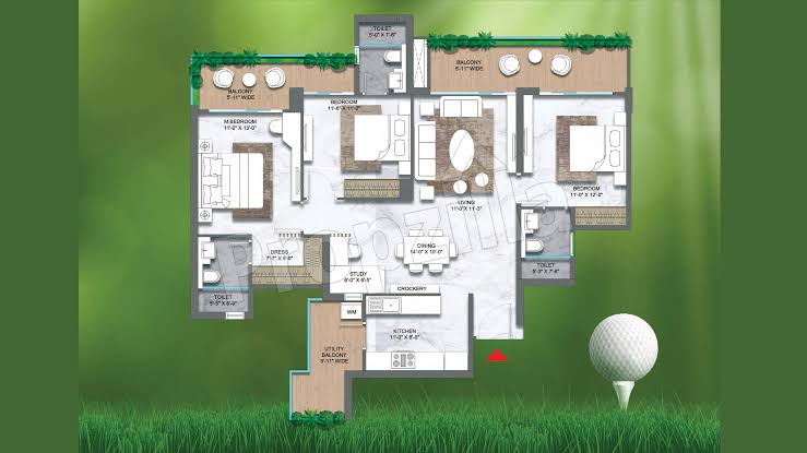 3.5 BHK + Servant Room,Study Room 2260 Sq.Ft. Apartment in M3M Golf Hills