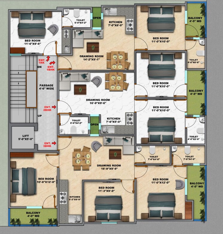 Floor Plan, sector 73 1 Bedroom 650 Sq.Ft. Builder Floor In Sector 73 Noida 8022942