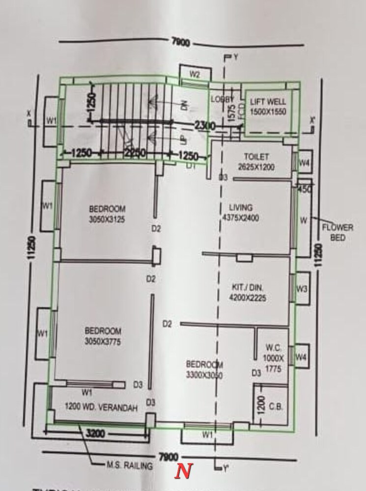 Floor Plan, new town 3 Bedroom 1200 Sq.Ft. Apartment In New Town Kolkata 8024232