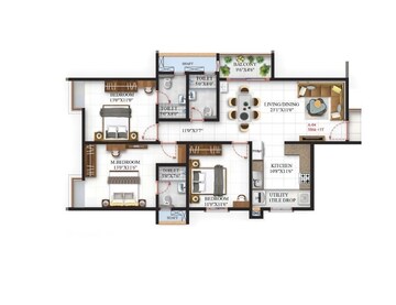 Floor Plan in 3 BHK Apartment at SBR One Residence, Whitefield – for Sale