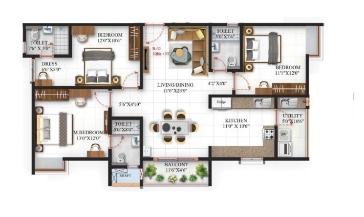 Floor Plan, sbr-one-residence 3 Bedroom 1752 Sq.Ft. Apartment In Whitefield Bangalore 8025197