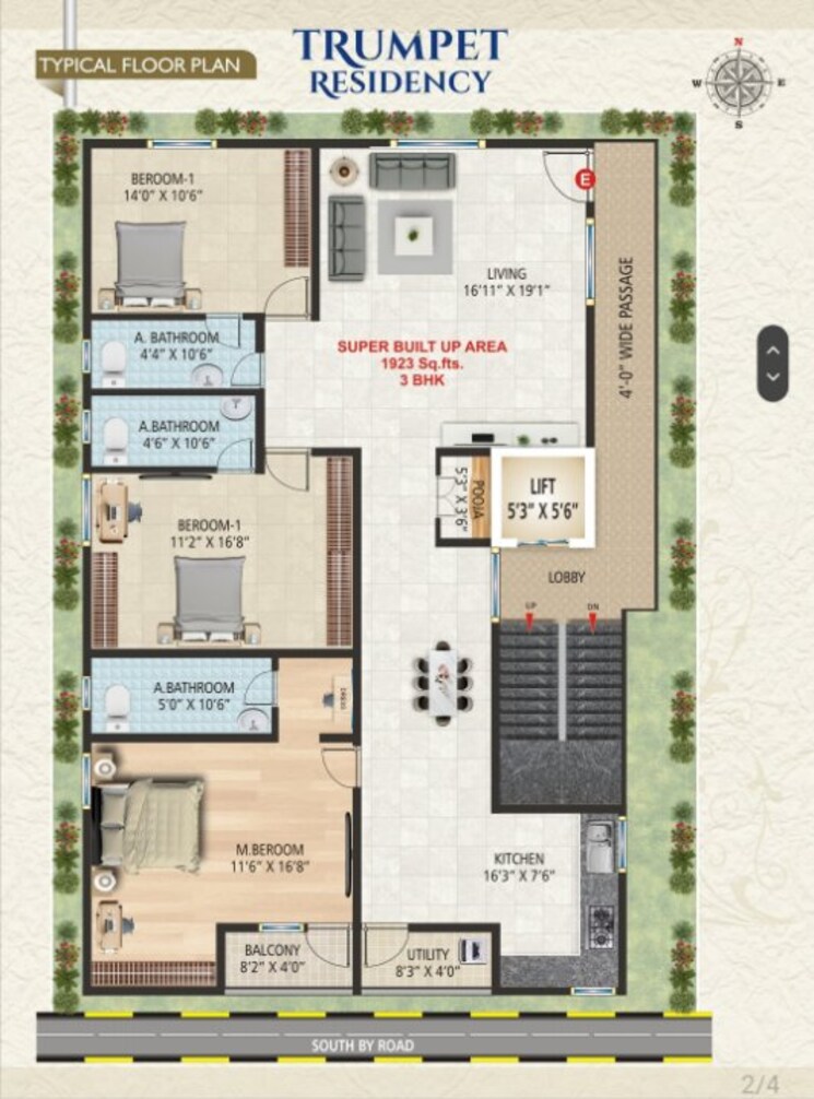 Floor Plan, sahakara nagar 3 Bedroom 1923 Sq.Ft. Apartment In Sahakara Nagar Bangalore 8026595
