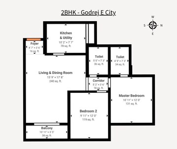 Floor Plan in 2 BHK Apartment at Godrej E City, Electronic City Phase I – for Sale