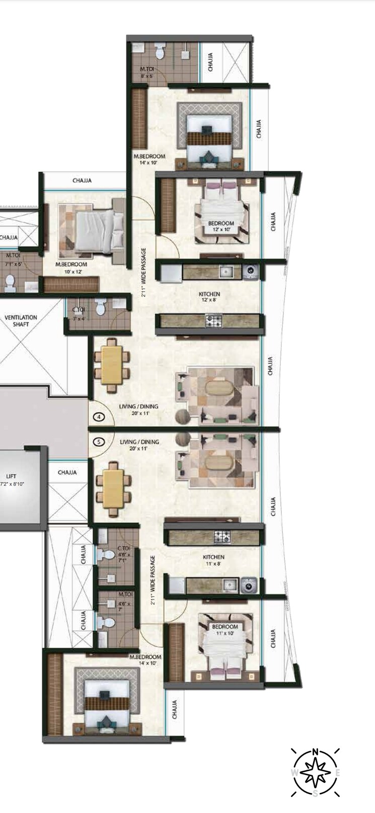 Floor Plan, tricity-aspire 3 Bedroom 969 Sq.Ft. Apartment In Sector 34a Kharghar Navi Mumbai 8027921