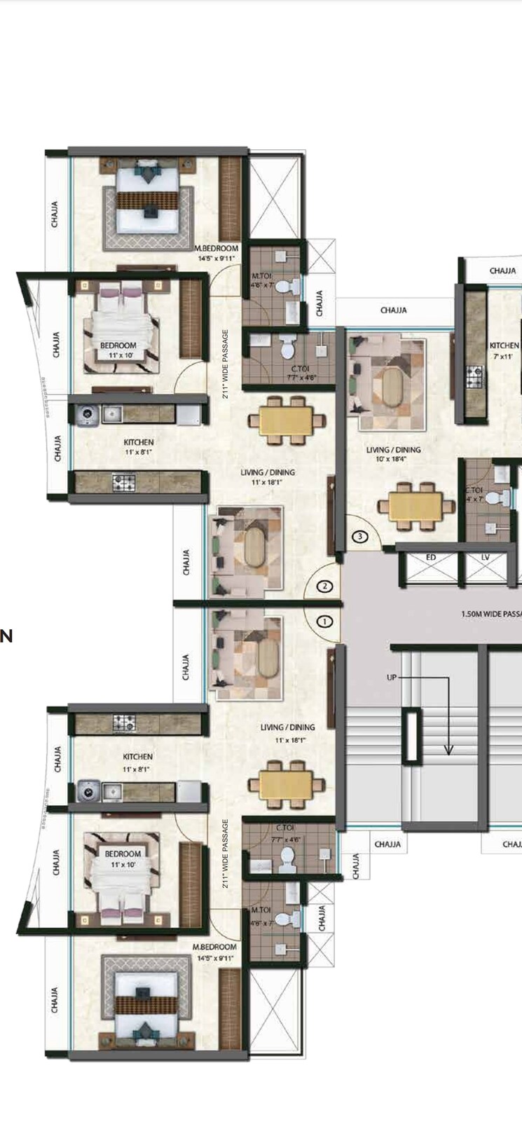 Floor Plan, tricity-aspire 3 Bedroom 969 Sq.Ft. Apartment In Sector 34a Kharghar Navi Mumbai 8027921