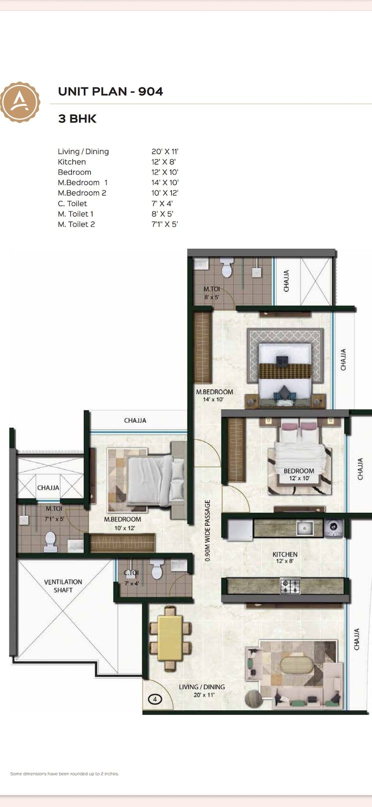 Floor Plan, tricity-aspire 3 Bedroom 969 Sq.Ft. Apartment In Sector 34a Kharghar Navi Mumbai 8027921