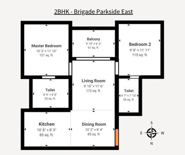 Floor Plan in 2 BHK Apartment at Brigade Parkside East, Sarjapur Road – for Sale