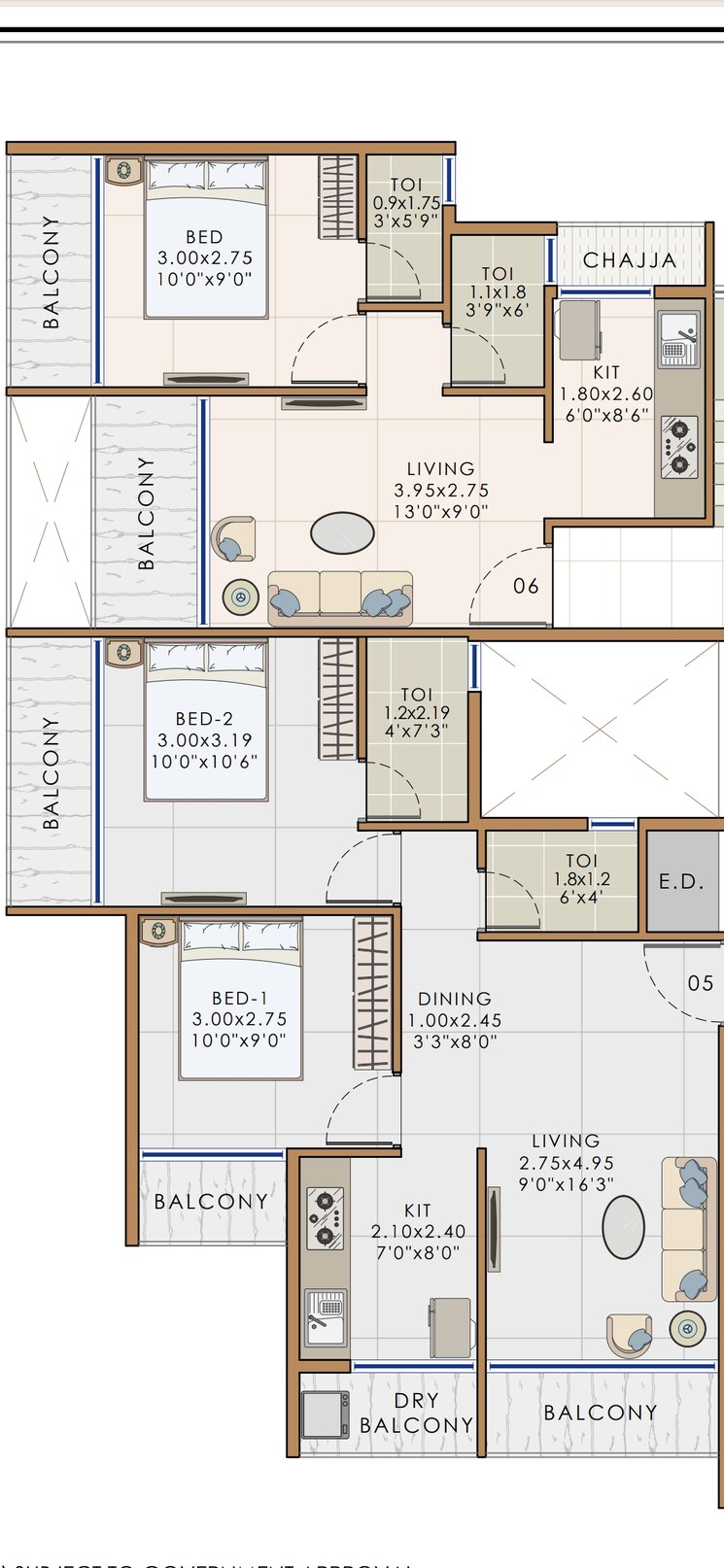 Floor Plan, pushpak nagar 1 Bedroom 705 Sq.Ft. Apartment In Pushpak Nagar Navi Mumbai 8028494