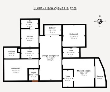 Floor Plan in 4 BHK Apartment at Hara Vijaya Heights, Kanakapura Road – for Sale