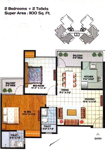 Floor Plan in 2 BHK Apartment at Amrapali Golf Homes, Sector 4, Greater Noida – for Sale