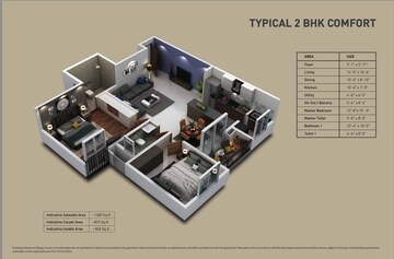 Floor Plan in 2 BHK Apartment at Puravankara Purva Zenium, Hosahalli – for Rent