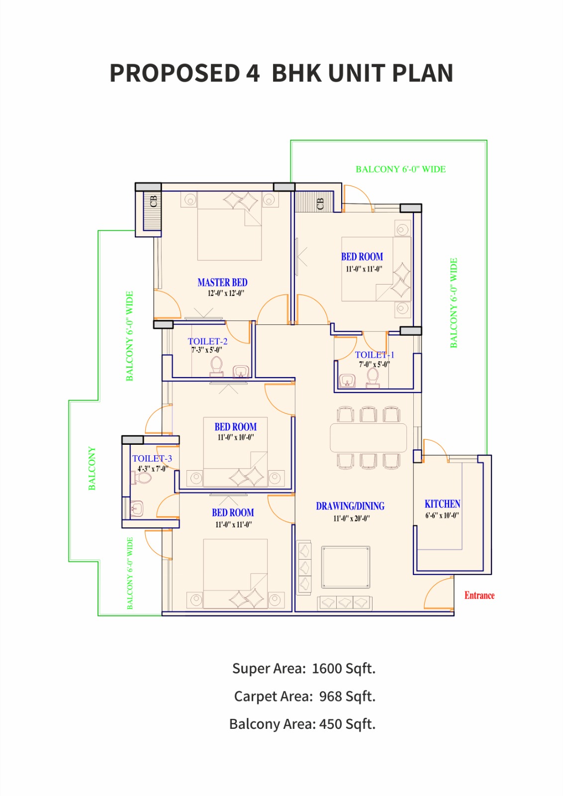 4 BHK + Pooja Room 1800 Sq.Ft. Apartment in Adore Prima