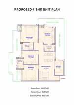 4 BHK + Pooja Room 1800 Sq.Ft. Apartment in Adore Prima