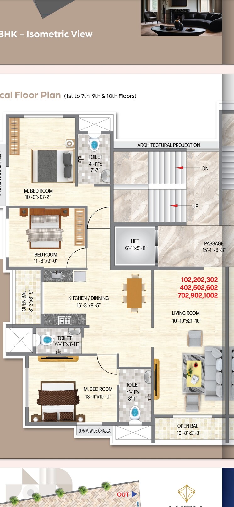Floor Plan, antal-aspire 3 Bedroom 1019 Sq.Ft. Apartment In Hoc Colony Navi Mumbai 8035473