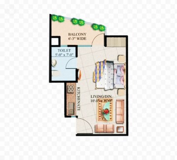 Floor Plan in 1 RK Apartment at Supertech Ecociti, Sector 137 – for Rent