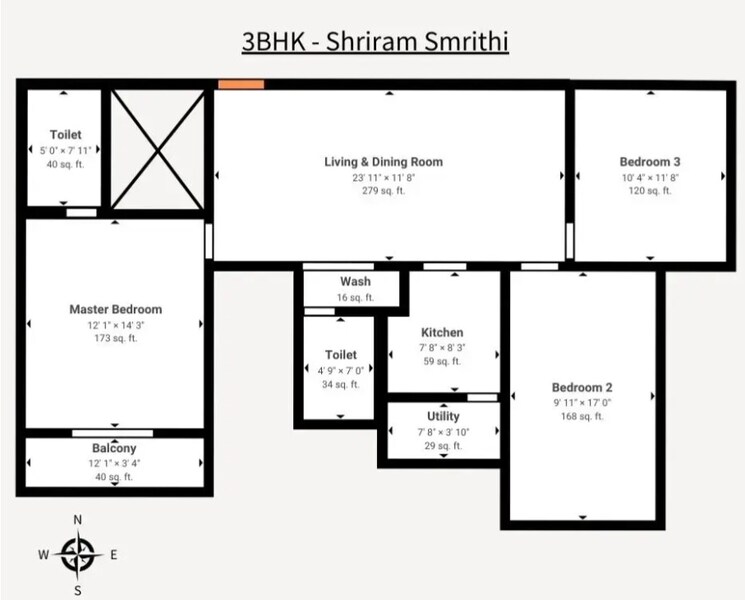 Floor Plan, shriram-smrithi 3 Bedroom 1330 Sq.Ft. Apartment In Sarjapur Attibele Road Bangalore 8036241