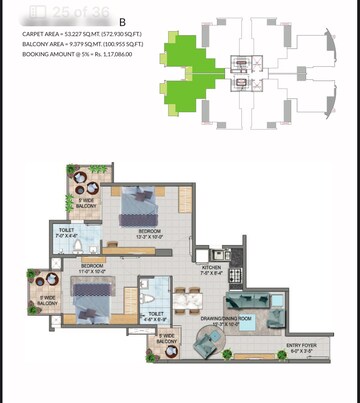 Floor Plan in 2 BHK Apartment at GLS South Avenue, Sector 92 – for Rent