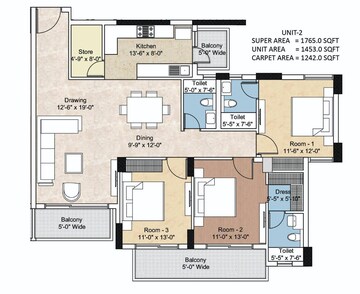Floor Plan in 2.5 BHK Apartment at Omaxe The Resort, South Mullanpur – for Sale