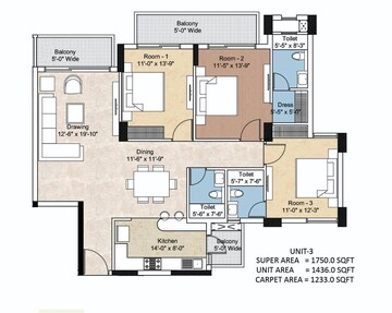 Floor Plan in 2.5 BHK Apartment at Omaxe The Resort, South Mullanpur – for Sale