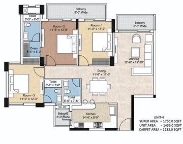 Floor Plan in 2.5 BHK Apartment at Omaxe The Resort, South Mullanpur – for Sale