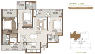 Floor Plan in 3.5 BHK Apartment at Smart World One DXP, Sector 113 – for Sale