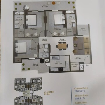 Floor Plan in 3 BHK Apartment at MRS Hi Greens, Kishanpura – for Sale