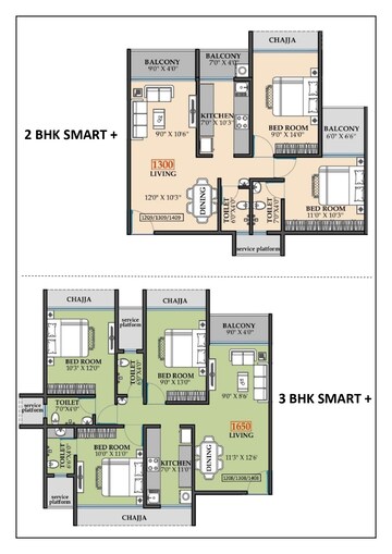 Floor Plan in 3 BHK Apartment at Millennium Flora, New Panvel Sector 17 – for Sale